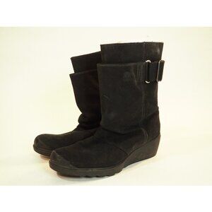 Sorel Black Suede Buckle Wedge Heel Snow Boots, Size 9.5 (US)